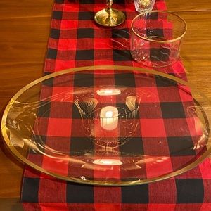 Vintage Glass Gold Edge Oval Serving Tray and Bowl